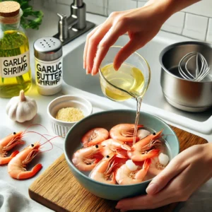 Fresh shrimp being rinsed and dried with a paper towel, ready for cooking.